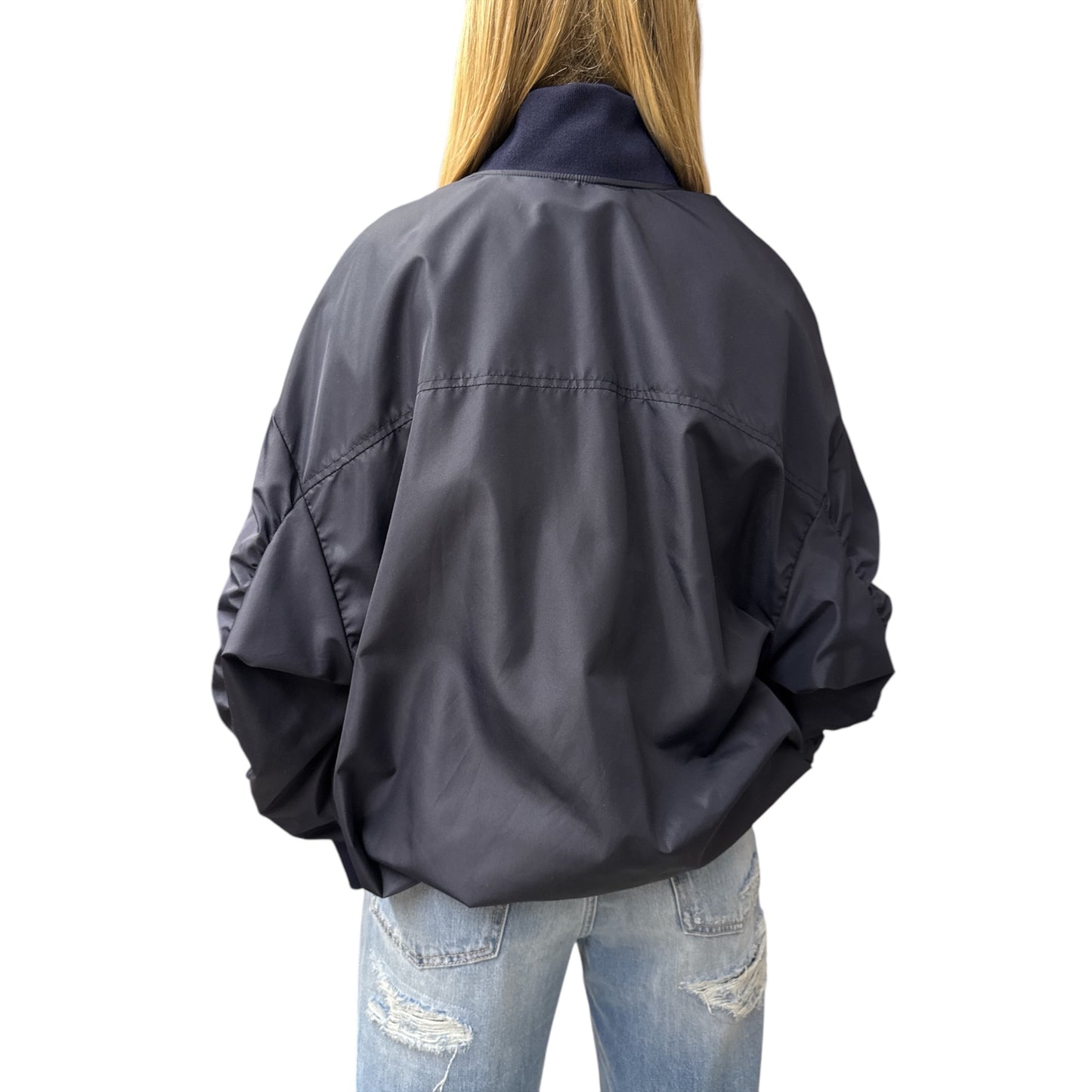 Bomber Con Manica Arricciata Blu Navy