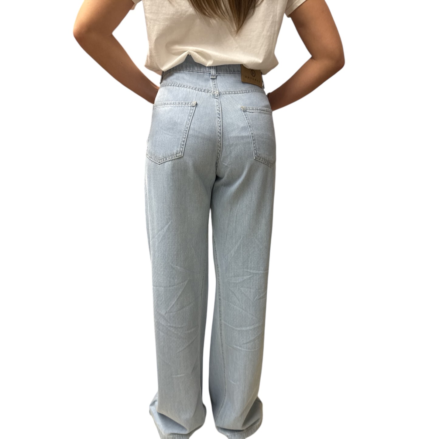 Jeans Wide Leg Full Strass Chiaro