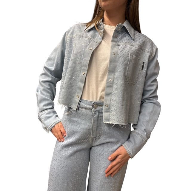 Camicia In Denim Crop Full Strass Abbigliamento Armonia