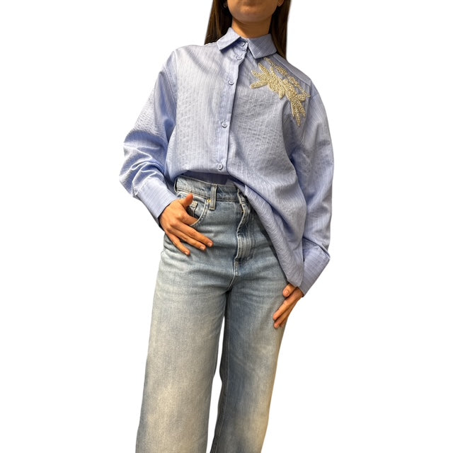 Camicia Celeste Con Applicazioni Strass