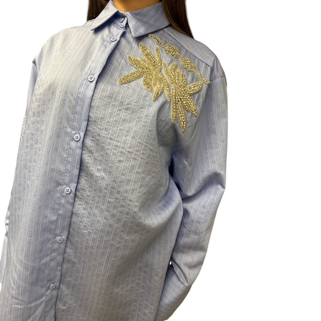 Camicia Celeste Con Applicazioni Strass