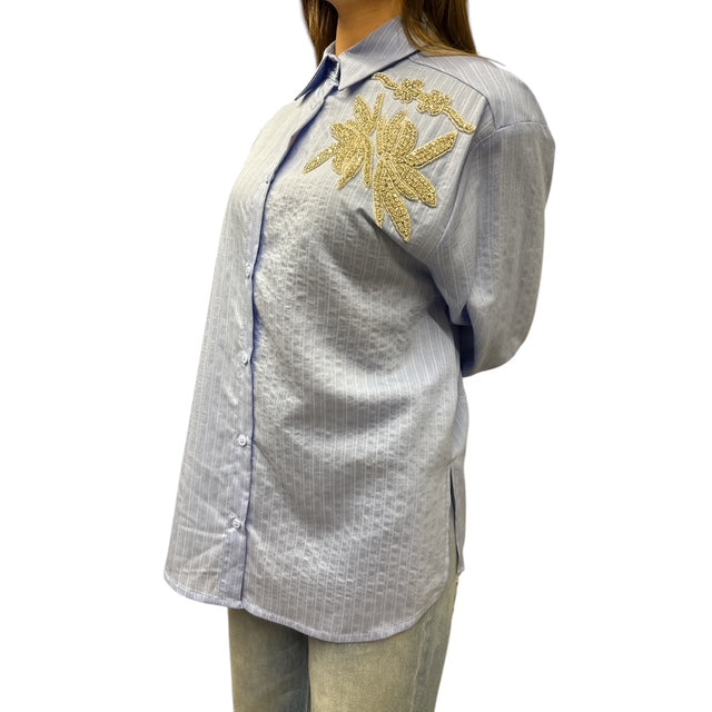 Camicia Celeste Con Applicazioni Strass