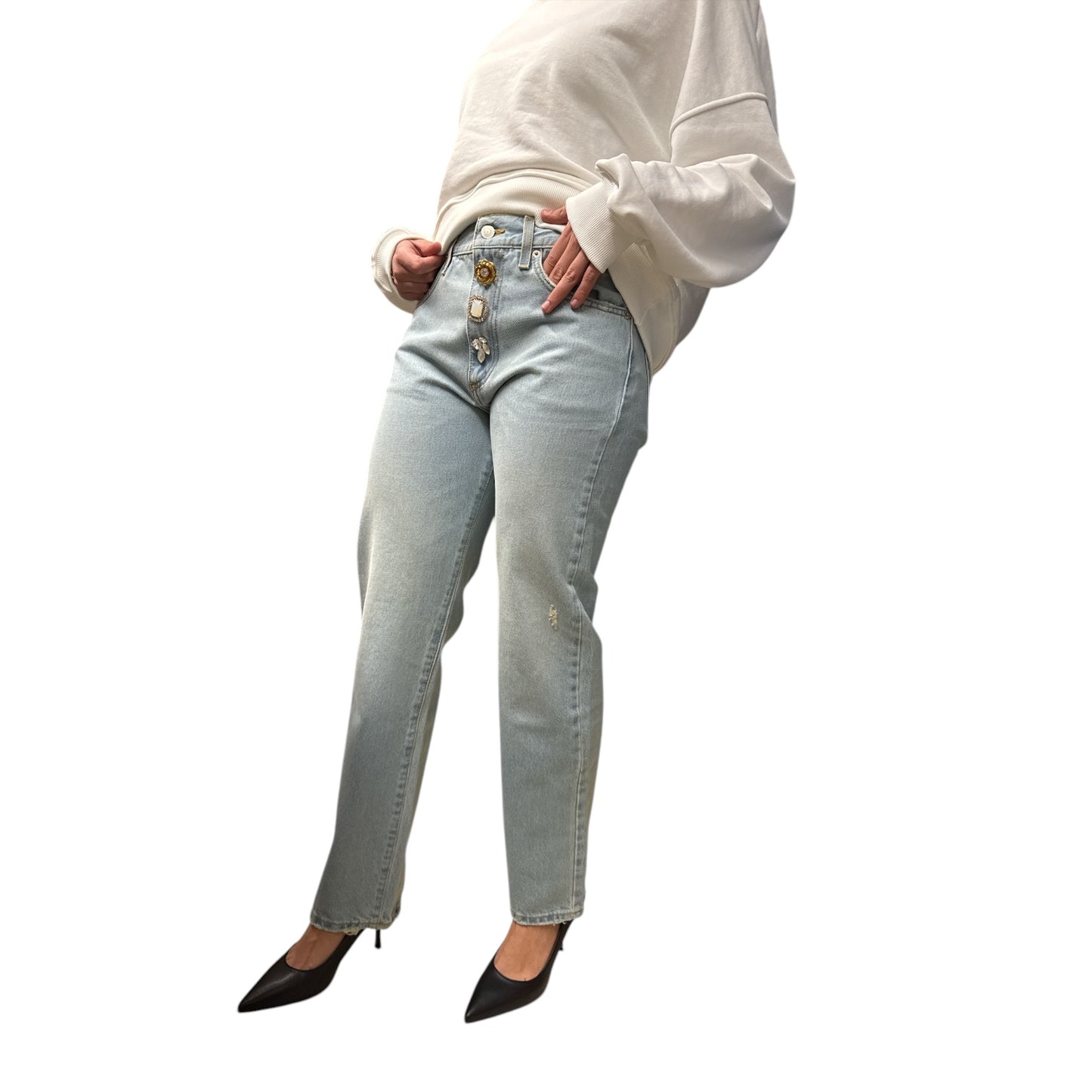 Jeans Zoe Bottoni Gioiello Chiaro