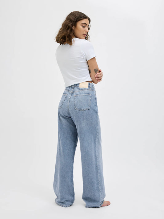 Jeans Wide High Waist Denim Chiaro