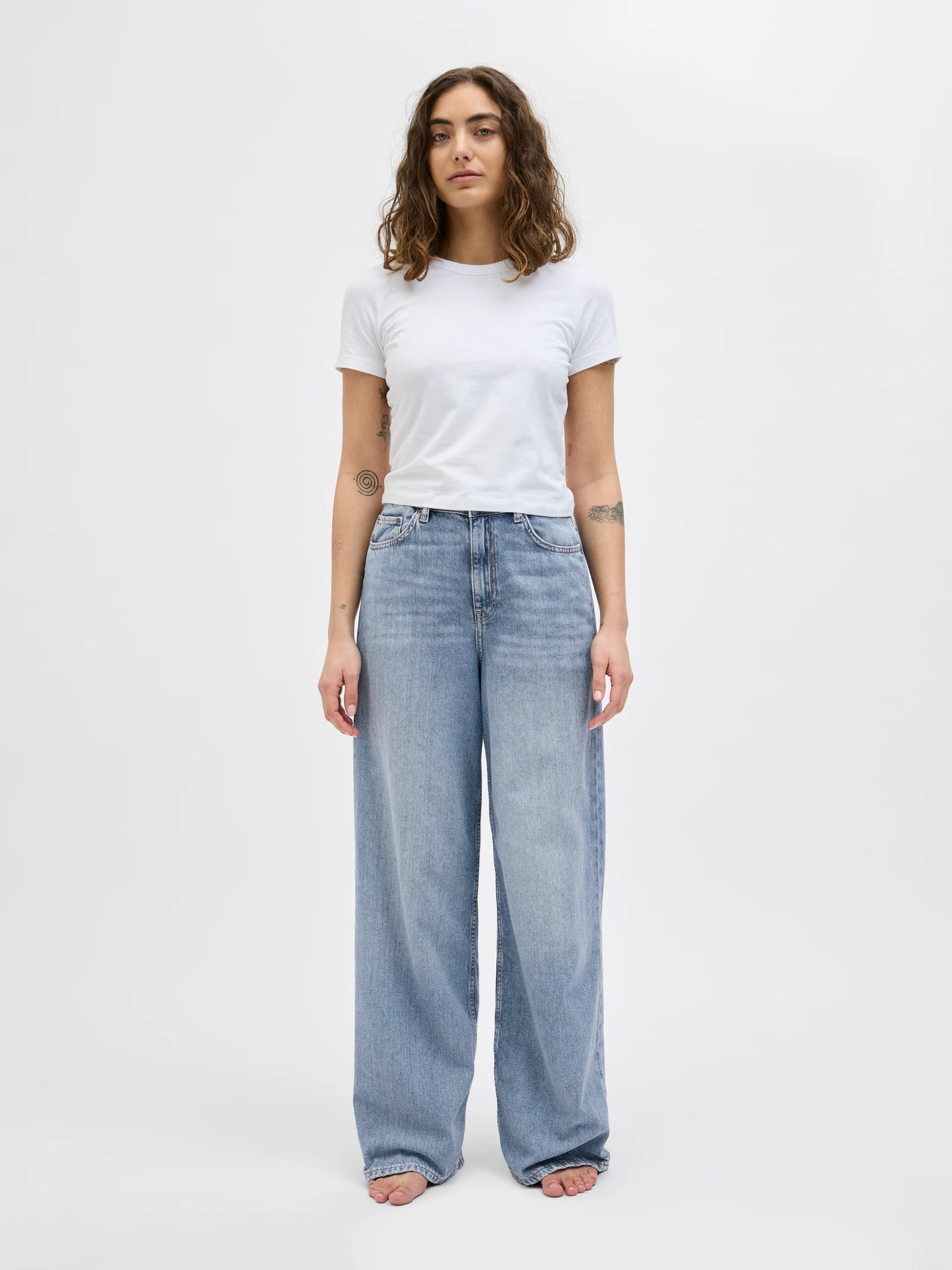 Jeans Wide High Waist Denim Chiaro