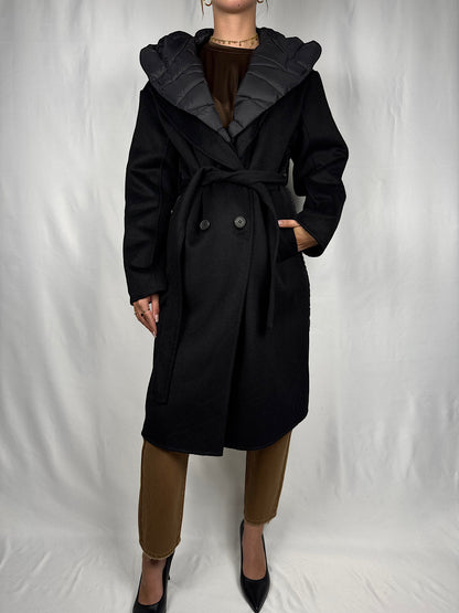 Cappotto con Inserti Piumino Nero Vicolo