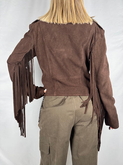 Chiodo in Vera Pelle Scamosciato con Frange Vicolo Moro