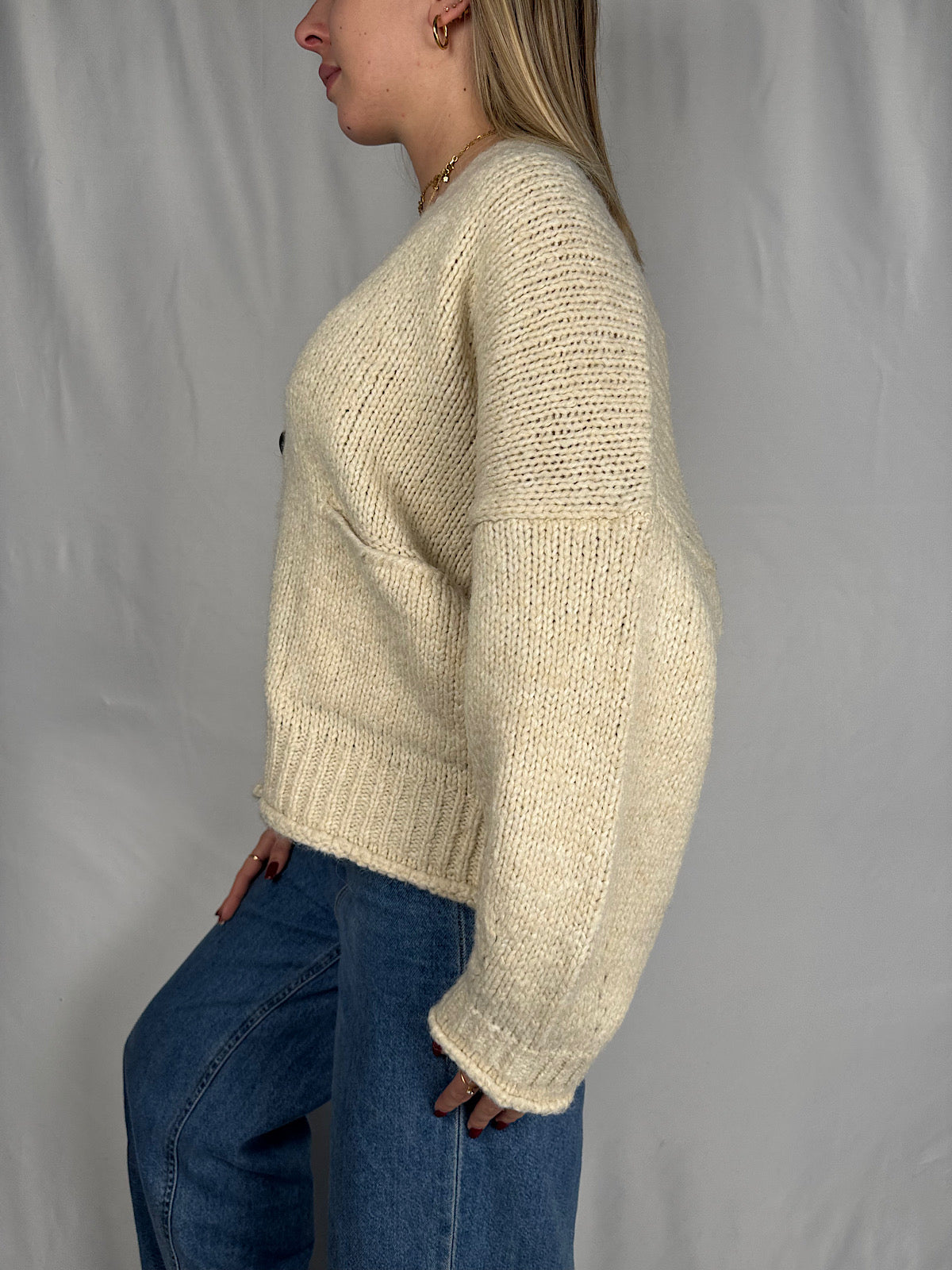 Maxi Cardigan con Bottoni Beige Vicolo