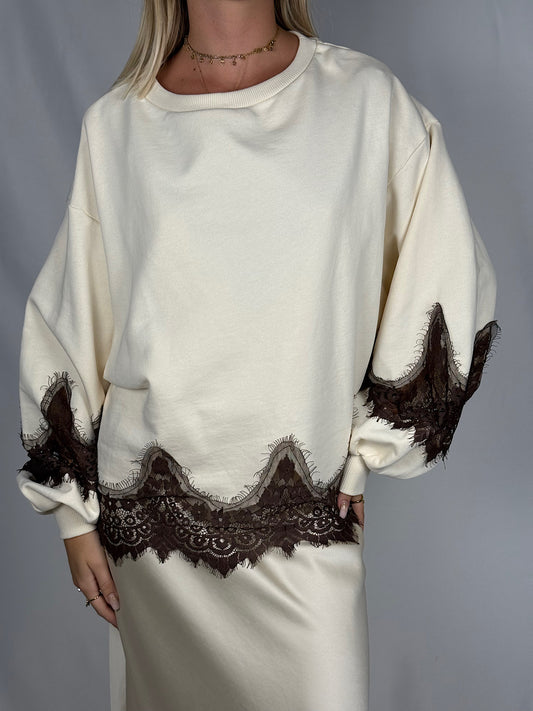 Felpa con Pizzo Marrone Tensione-In Panna