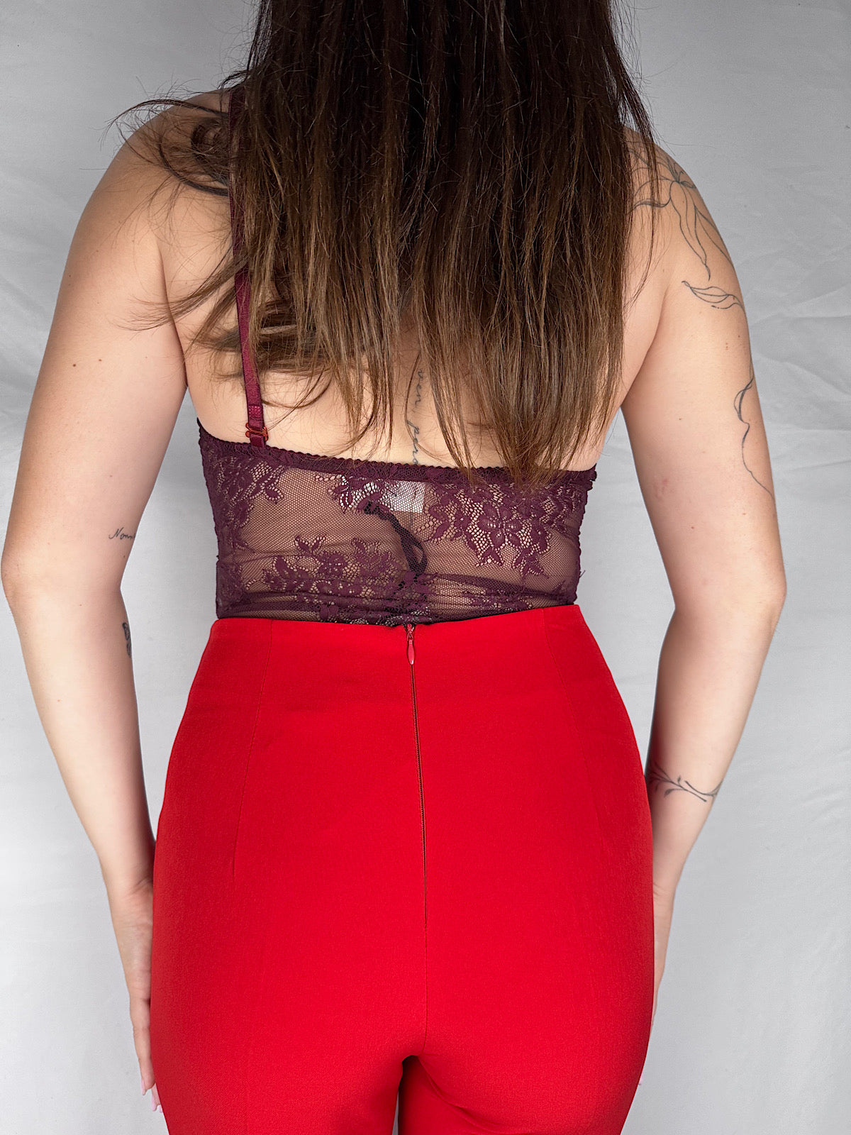 Body in Pizzo Spalline Sottili Vicolo Bordeaux