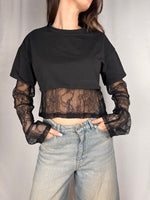 Completo T-shirt Crop + Maglia Pizzo Armonia Nero