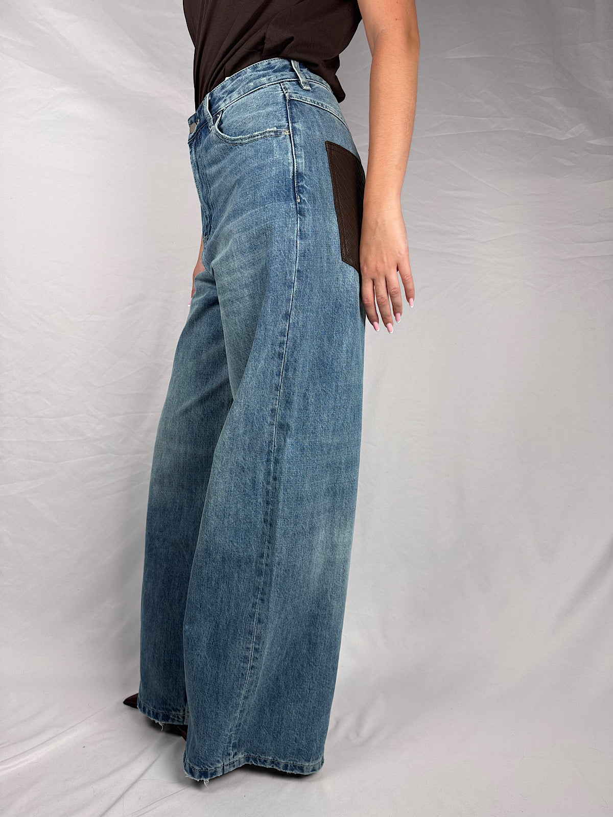 Pantalone Denim Tensione In Tasca Intrecciata Moro