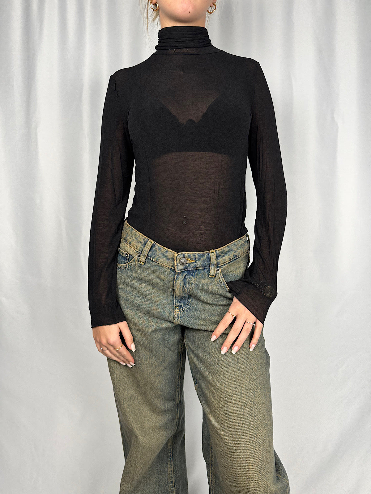 Maglia a Collo Alto Misto Cachemere Nero Armonia