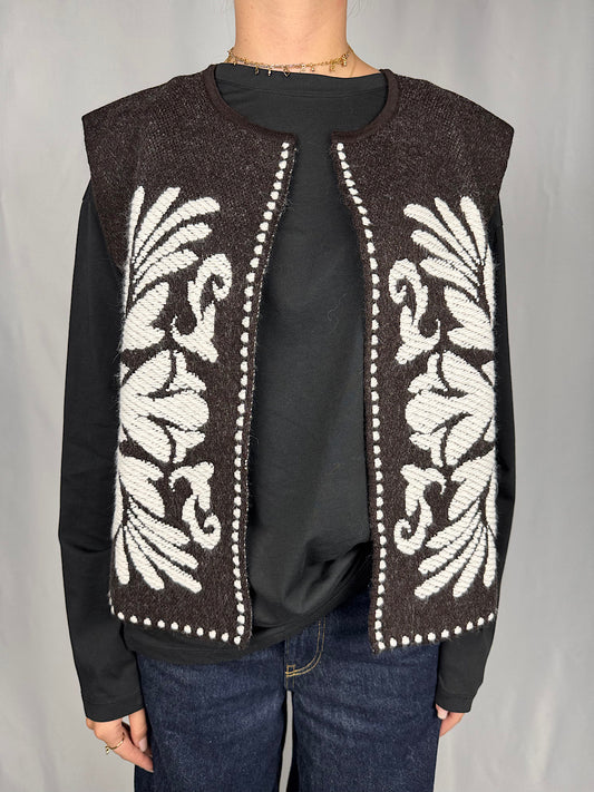 Gilet Maglia con Ricamo Tensione-In Moro