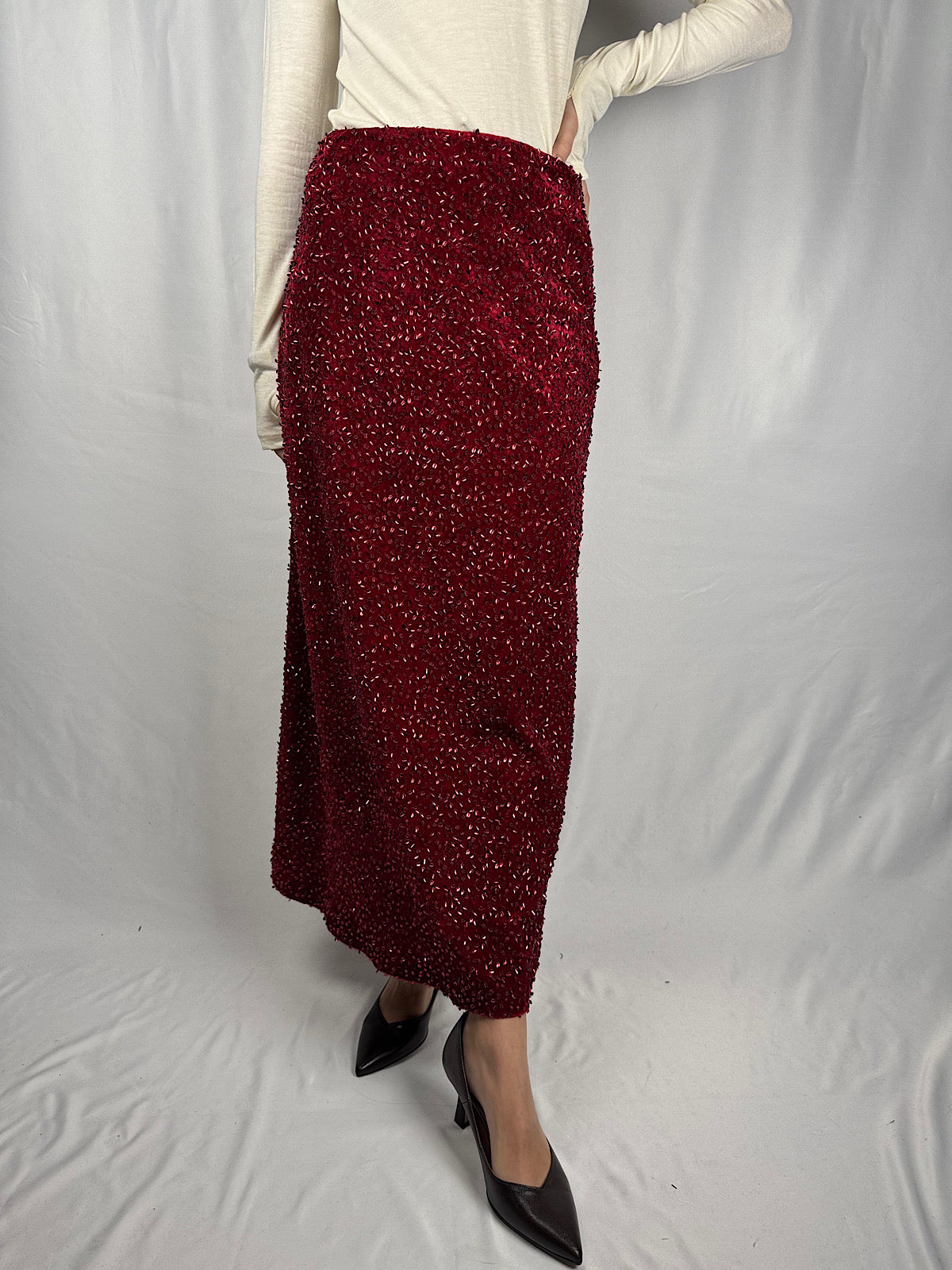 Gonna in Velluto con Pailletes Rossa Tensione-In
