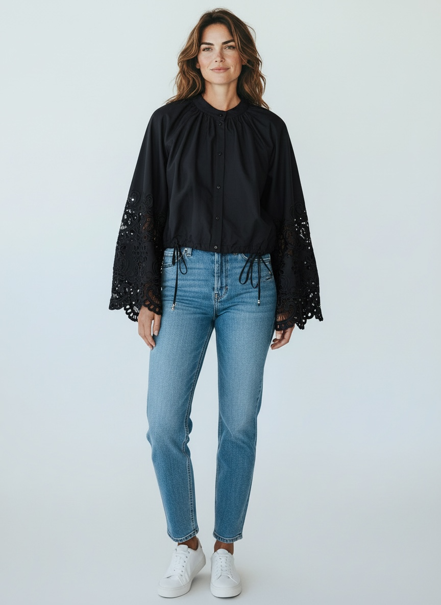 Camicia Dettaglio Crochet Nero Vicolo