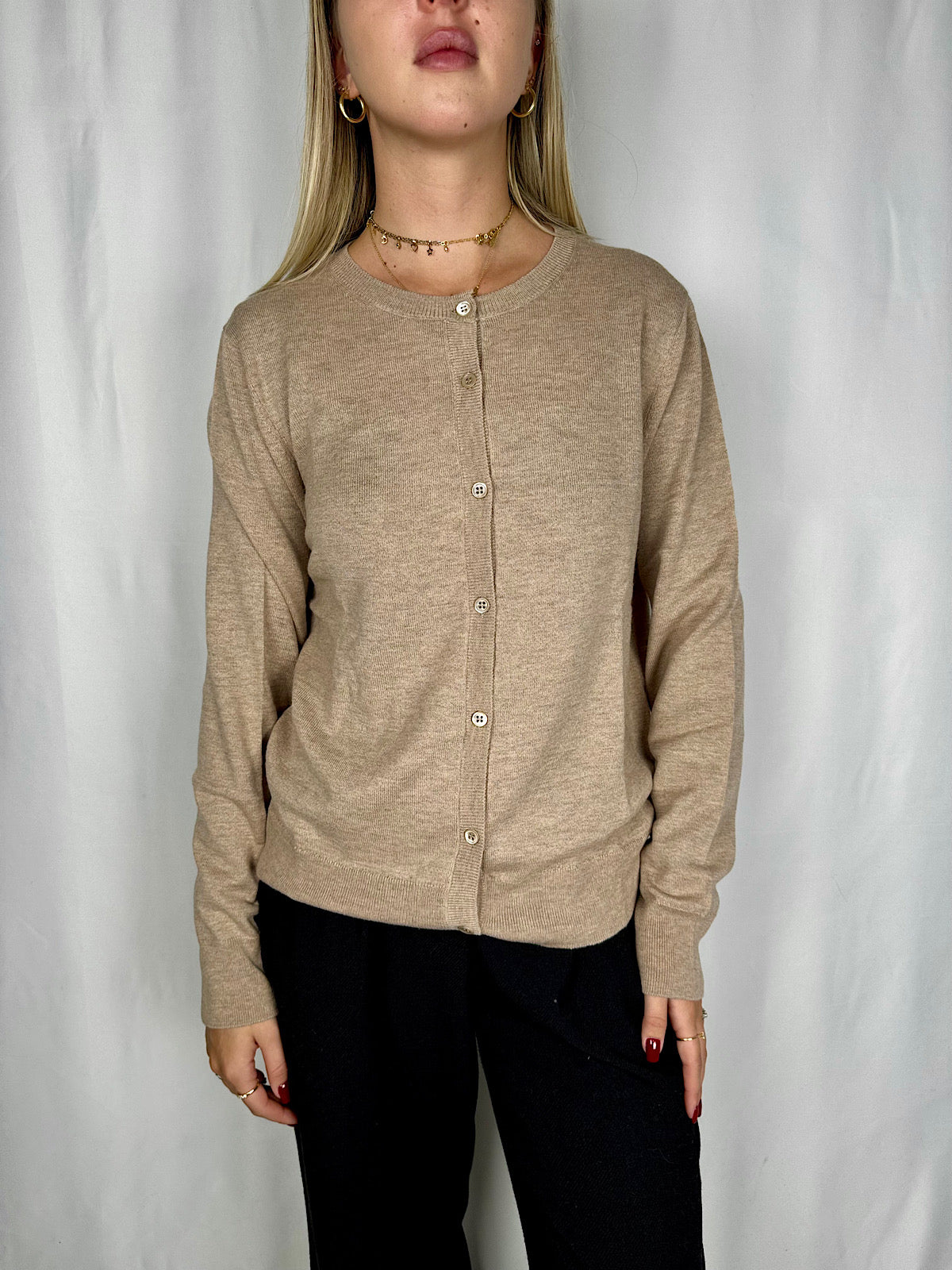 Cardigan Girocollo Beige Vicolo