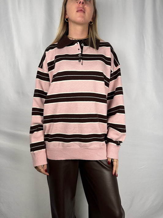 Polo a Righe Marrone e Rosa Armonia