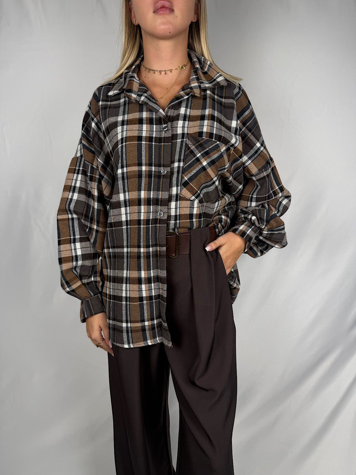 Camicia Check Over Armonia Marrone