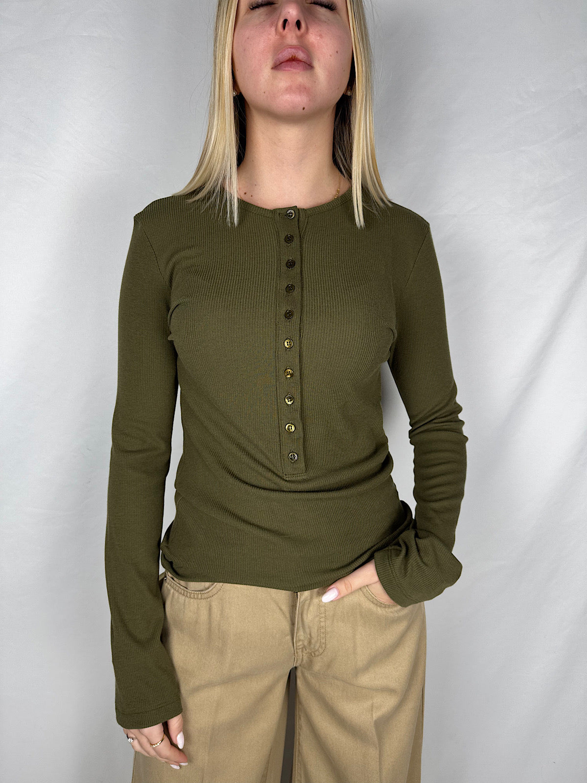 Maglia Basic a Costine Serafino Verde Militare