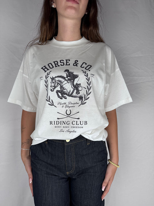 T-shirt Oversize con Stampa  Horse & Co Vicolo Naturale