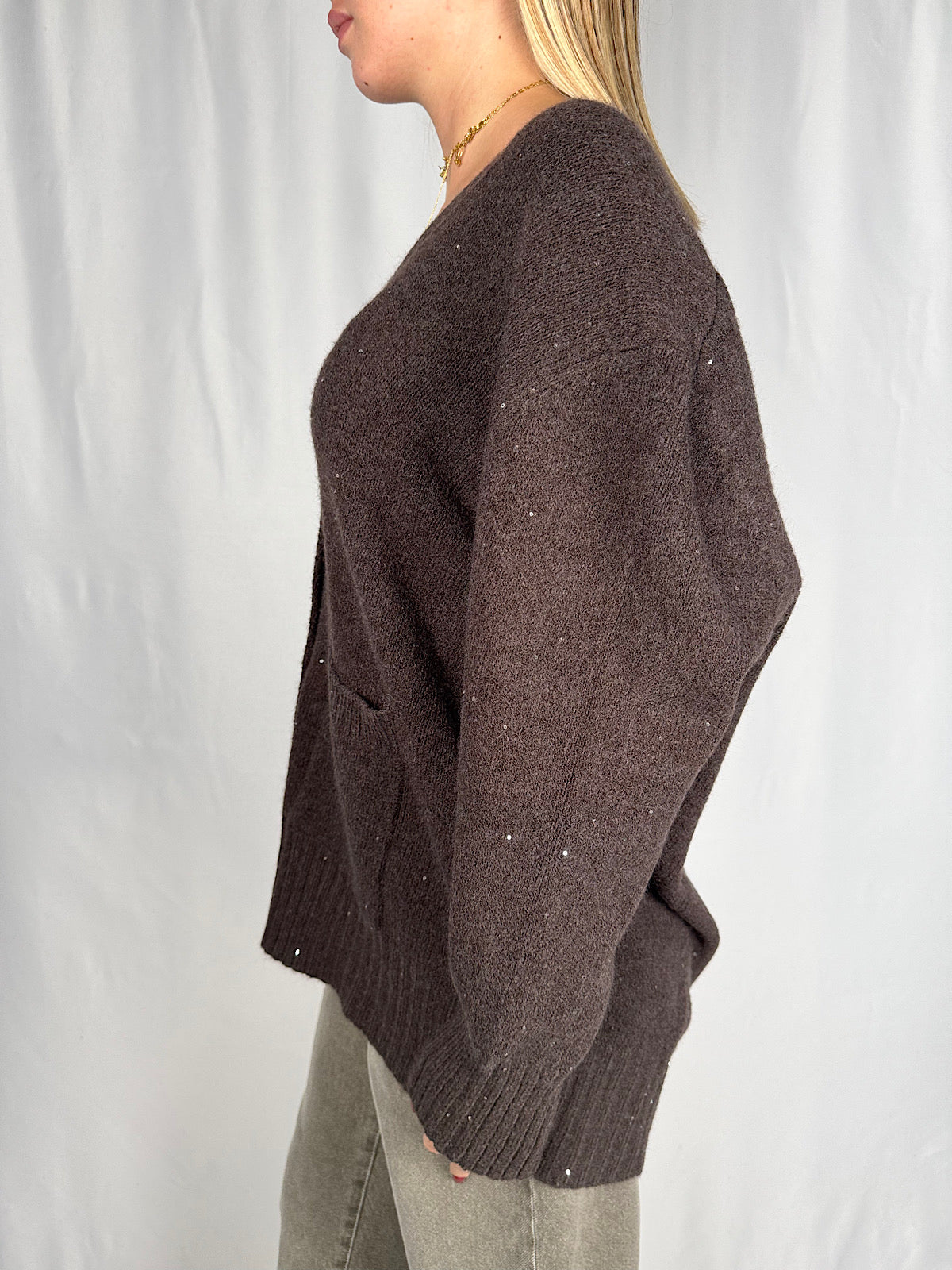 Cardigan con Pailletes Caffè SusyMix