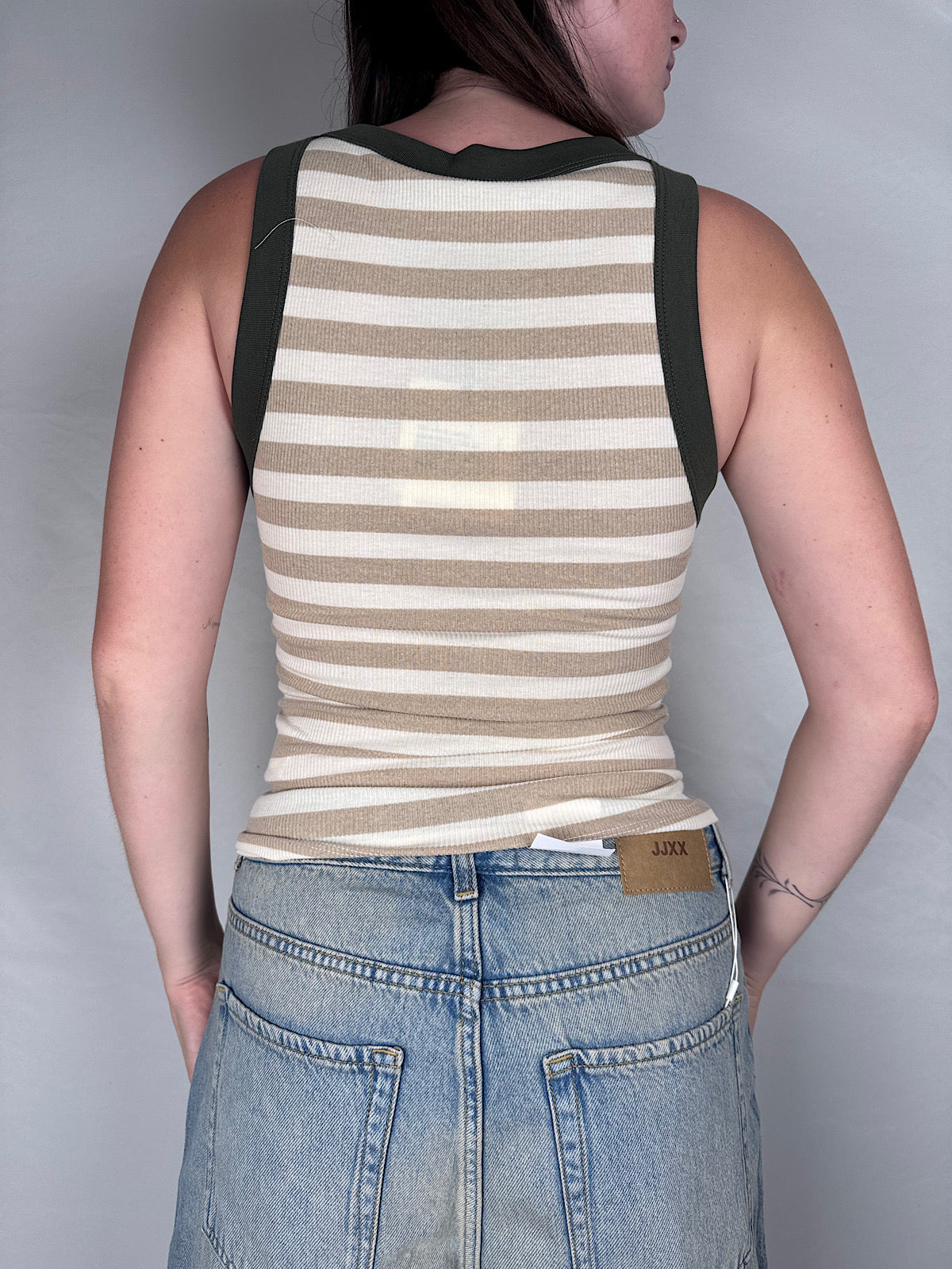 Canotta a Righe Scollo V Vicolo Beige/Militare