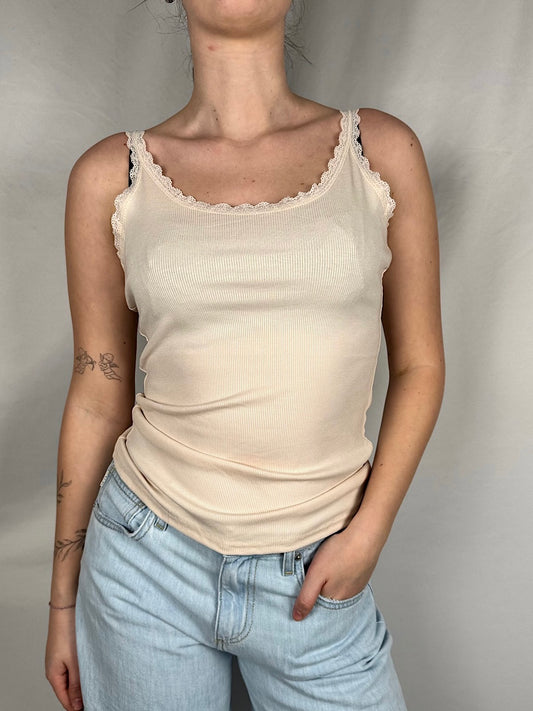 Canotta Costine Dettaglio Pizzo Armonia Cipria