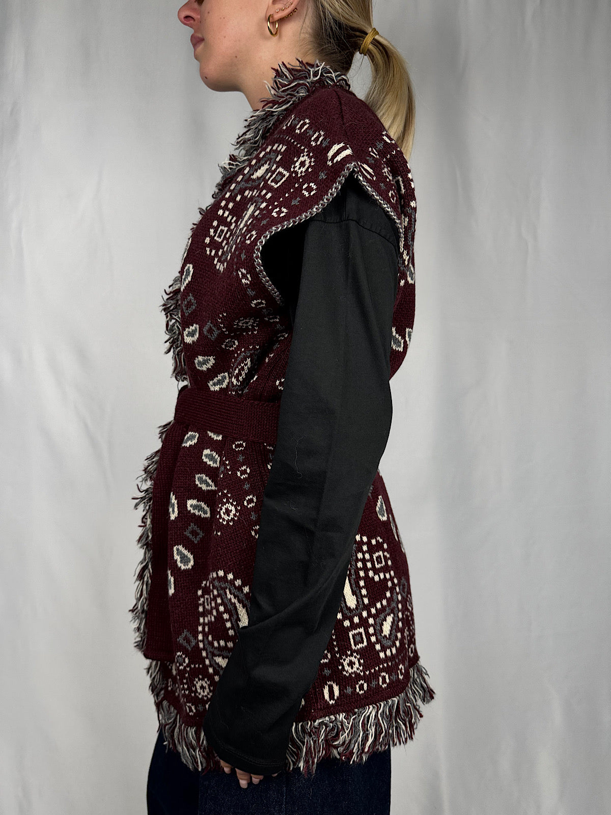 Cardigan Gilet Effetto Bandana Tensione-In Bordeaux