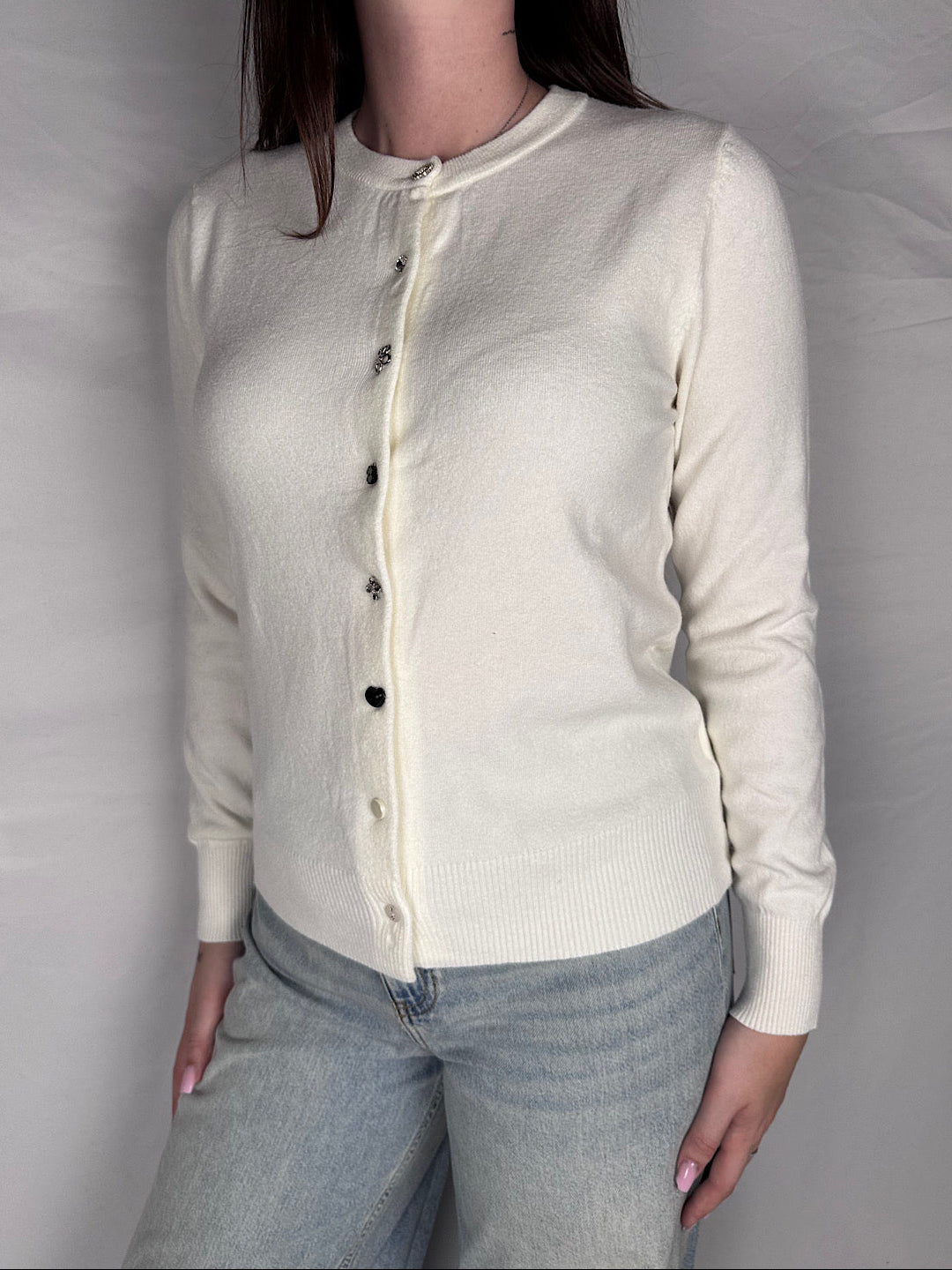 Cardigan Coreana Bottoni Gioiello Susy Mix Latte