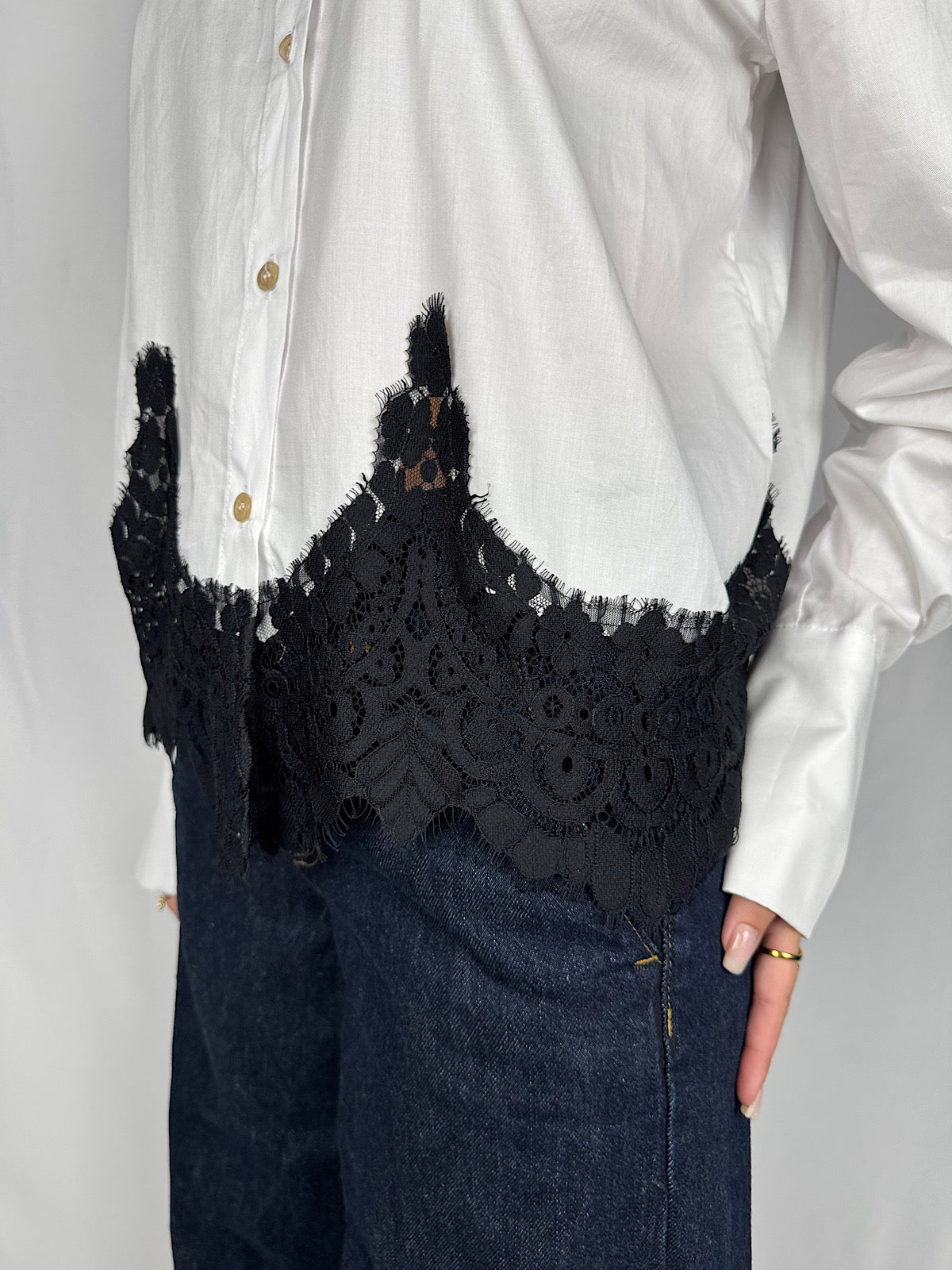 Camicia Oxford con Pizzo Bianco/nero Tensione-In