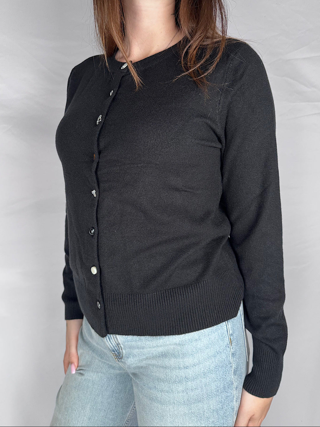 Cardigan Coreana Bottoni Gioiello Susy Mix Nero