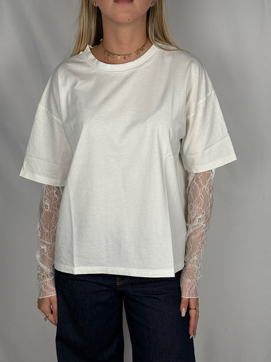 T-shirt con Maniche in Pizzo SusyMix Bianca