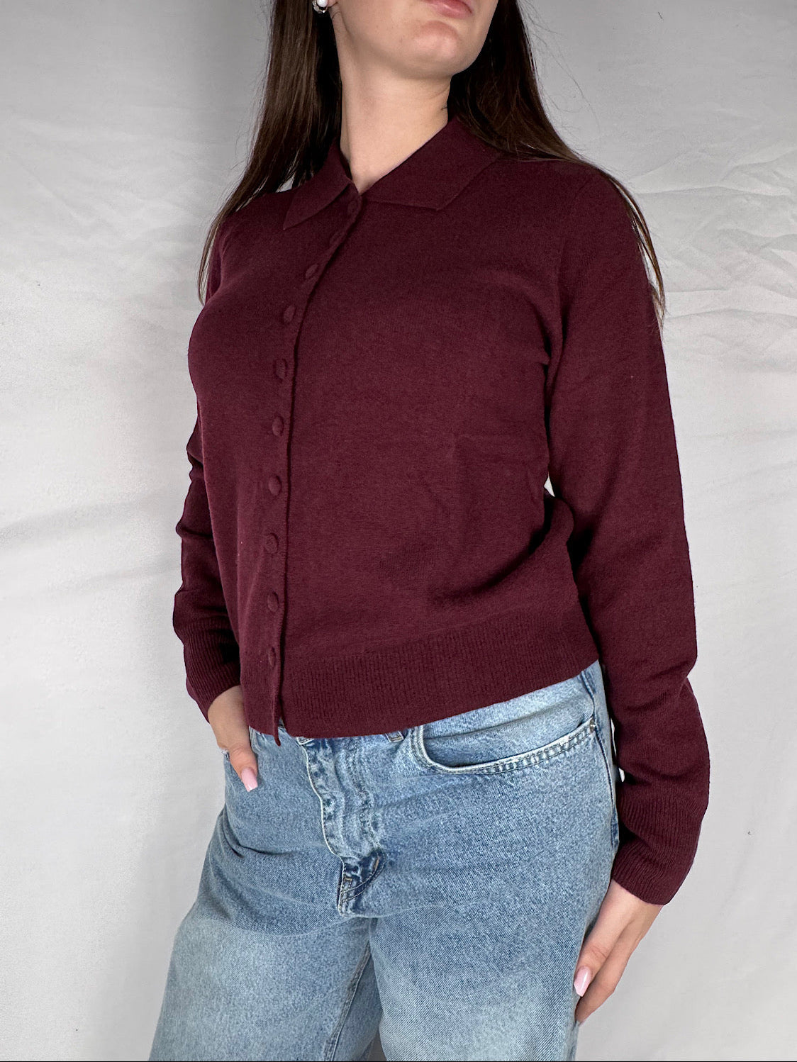Coreana con Bottoni Ricoperti Vicolo Bordeaux