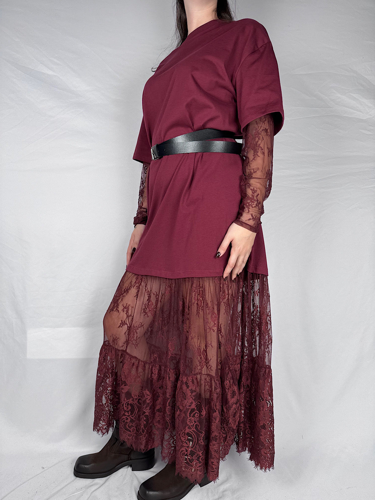 Abito T-shirt con Pizzo Vicolo Bordeaux