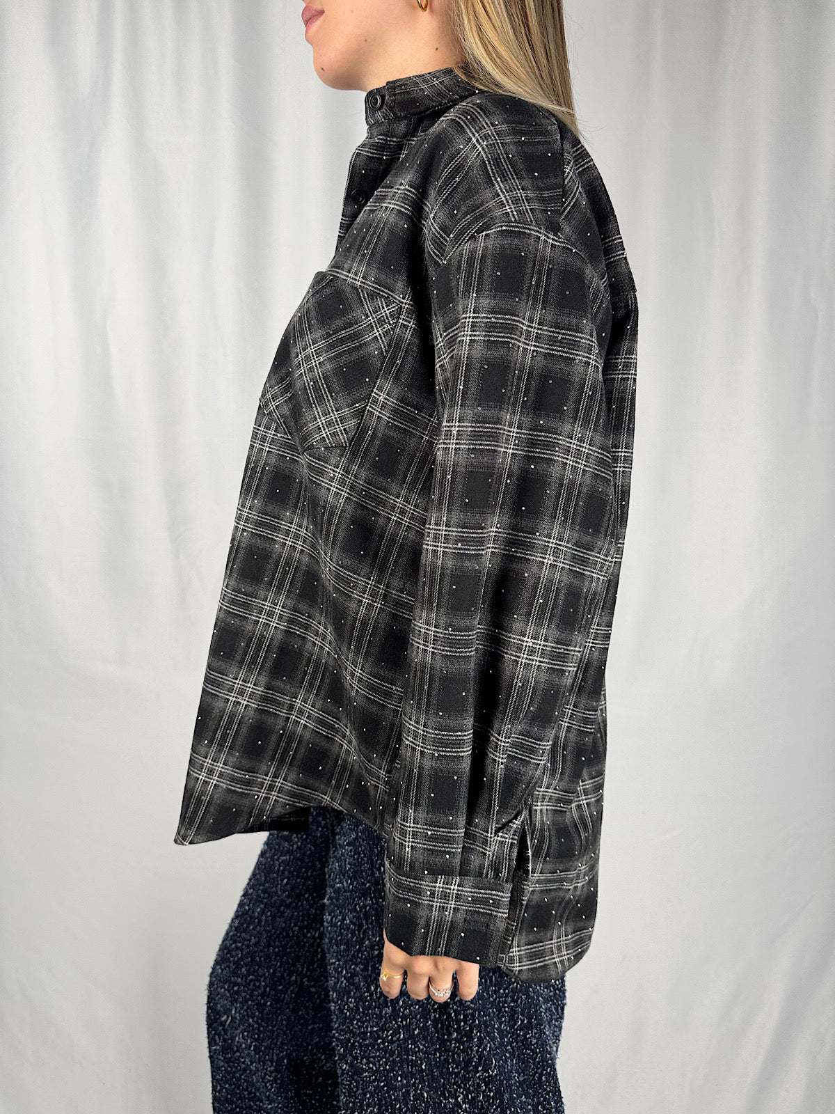 Camicia Check con Strass Nera Armonia