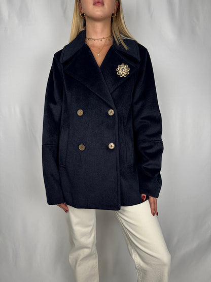 Cappotto con Spilla Blu Navy MarkUp