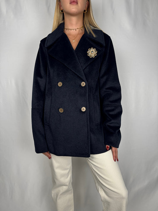 Cappotto con Spilla Blu Navy MarkUp