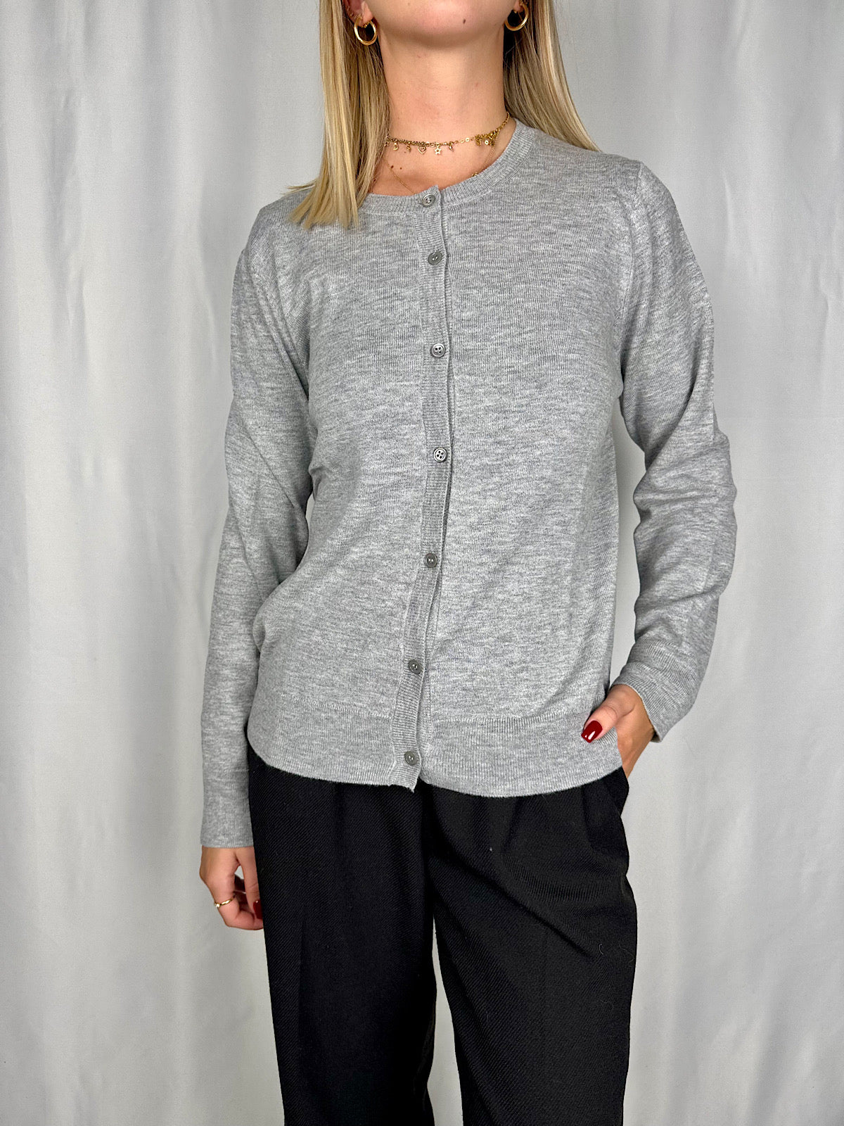 Cardigan Girocollo Grigio Melange Vicolo