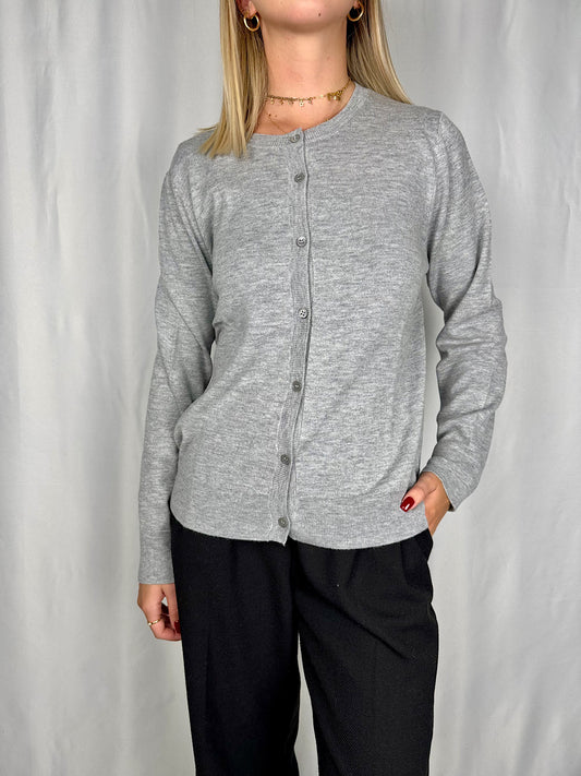 Cardigan Girocollo Grigio Melange Vicolo