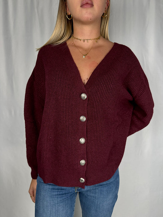 Cardigan con Bottoni Gioiello Bordeaux SusyMix