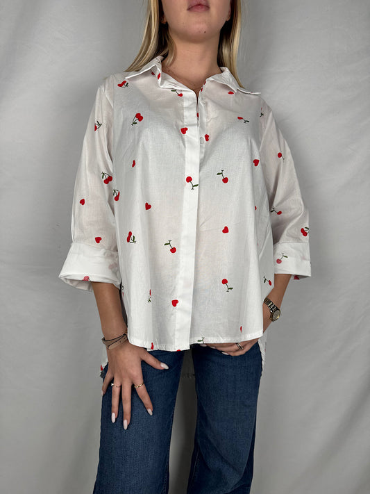Camicia con Cuori e Ciliegie Bianca Armonia