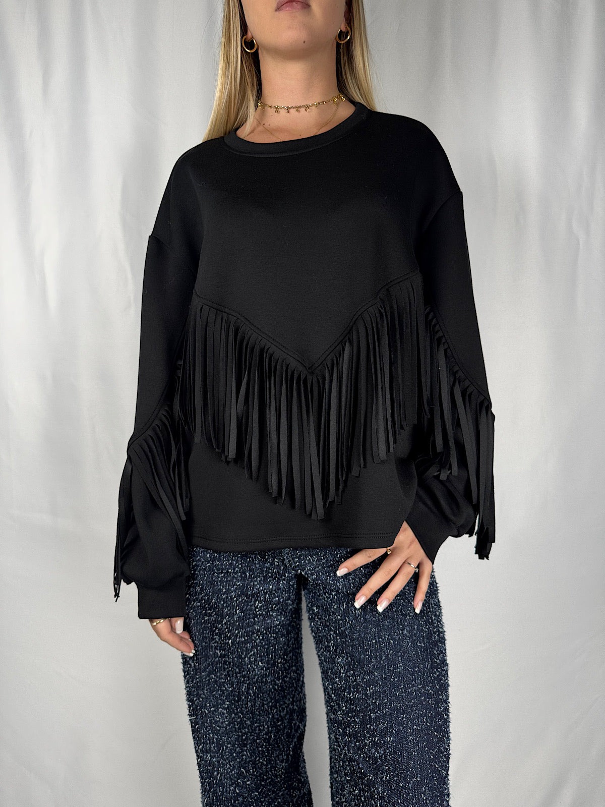 Felpa con Frange Armonia Nero