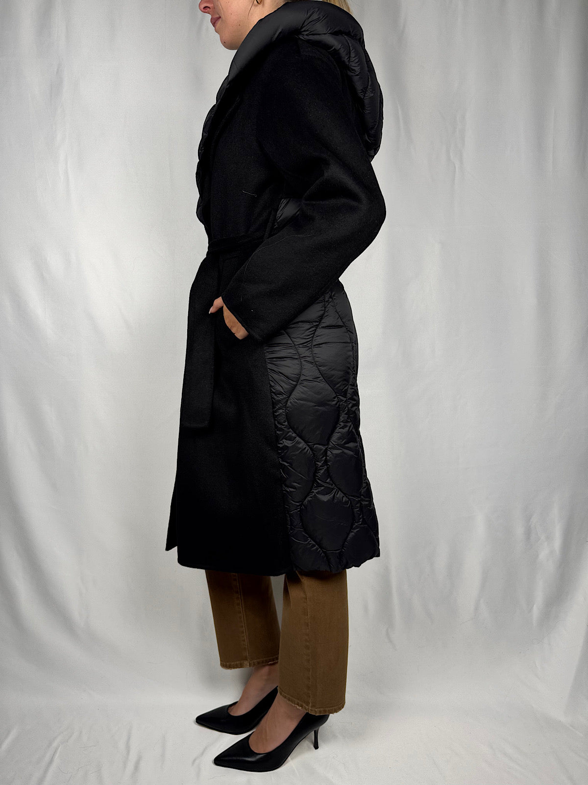 Cappotto con Inserti Piumino Nero Vicolo