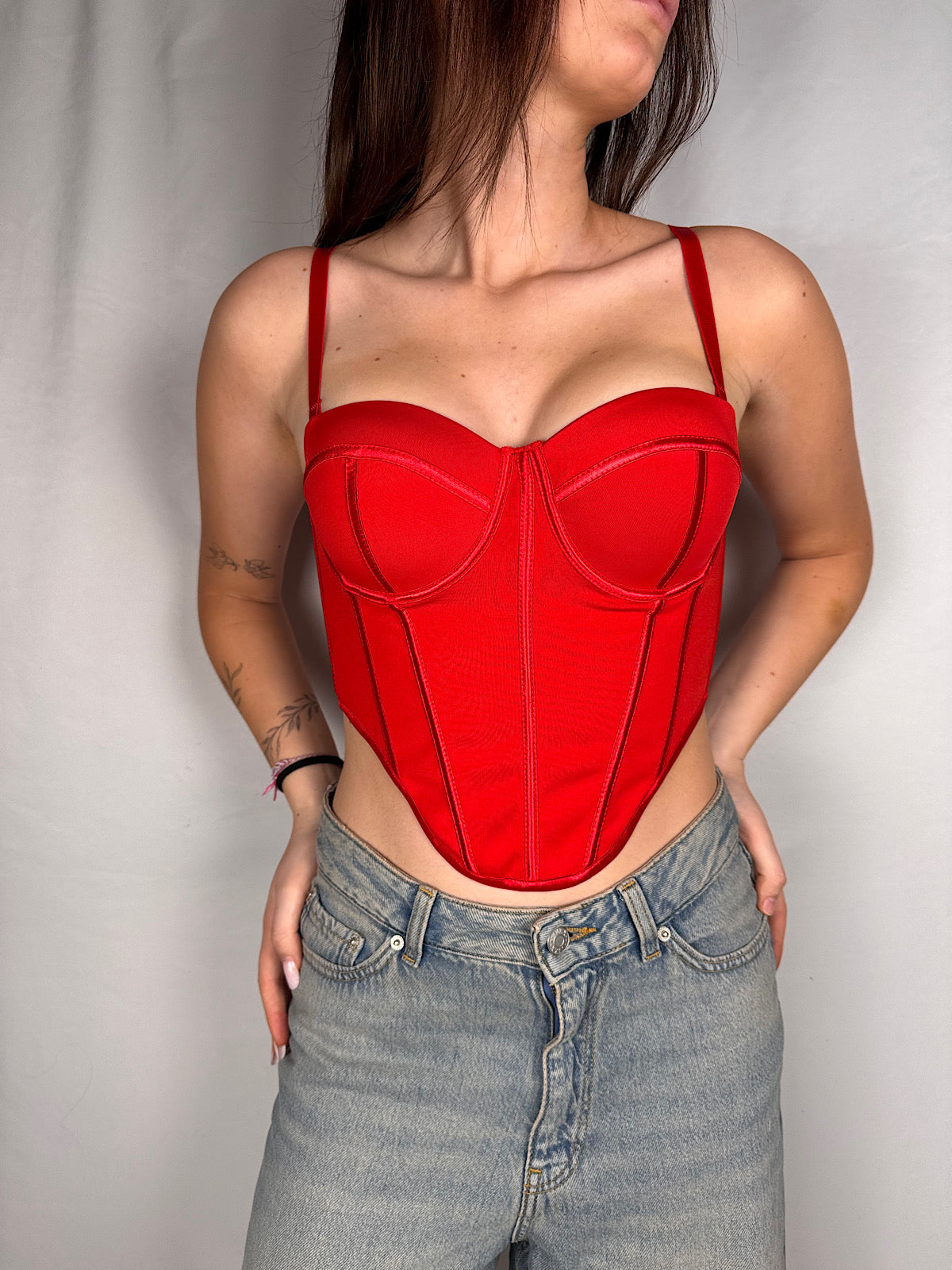Top Bustier Con Scollo Cuore Vicolo Rosso
