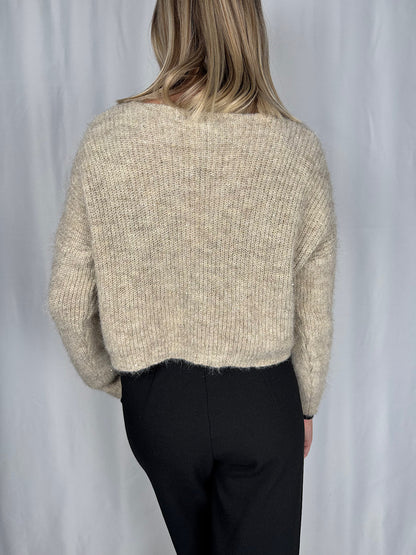 Cardigan Crop con Bottoni Beige Armonia