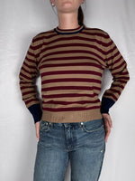 Maglia  Girocollo A Righe Tensione In Cammello/bordeaux