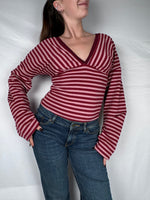 T-shirt Long Sleeve Scollo V Righe Armonia Bordeaux
