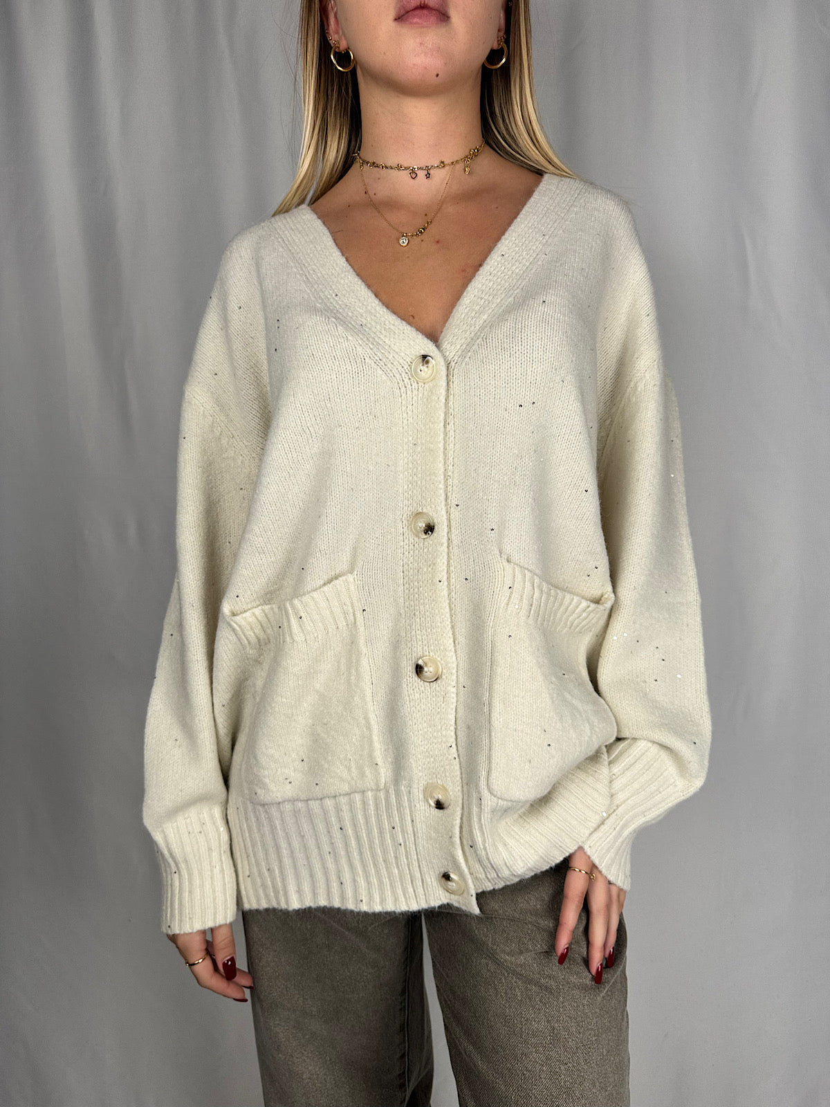 Cardigan con Pailletes Crema SusyMix