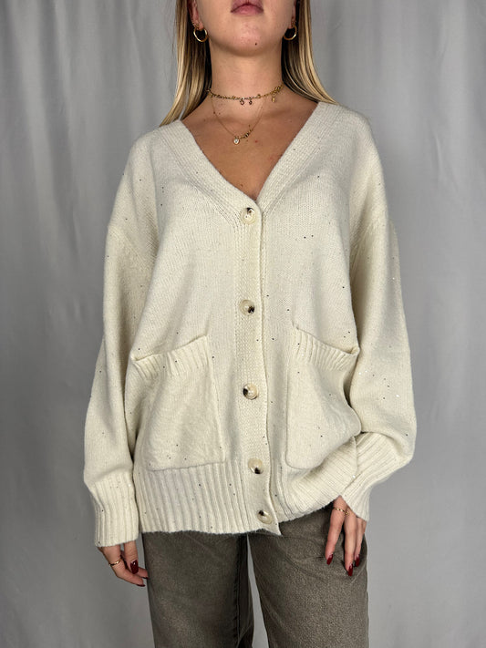 Cardigan con Pailletes Crema SusyMix